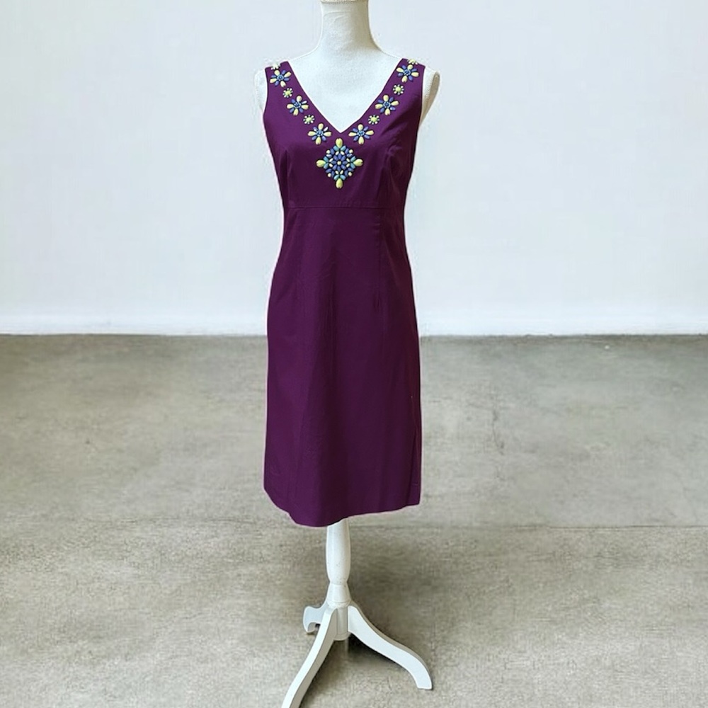 Boden Women’s Purple Beaded Embellished Sleeveless Shift Dress US 6R